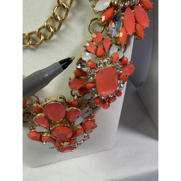 3 pink coral statement bib flower floral bling enamel necklaces bundle lot - Picture 5 of 16